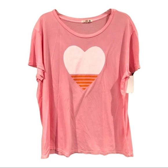 Sundry LOT Pink Heart Pop Peach & Pale Yellow Scoop Neck Modal Tee Size 1 Small - Picture 2 of 16